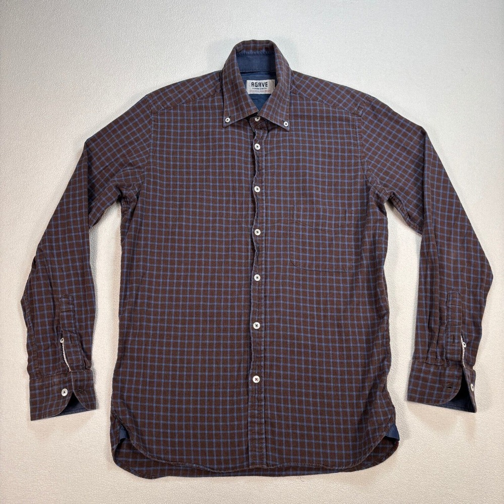 Agave Prepster Flannel Shirt Men S‎ Brown Windowpane Plaid Cotton Button Down